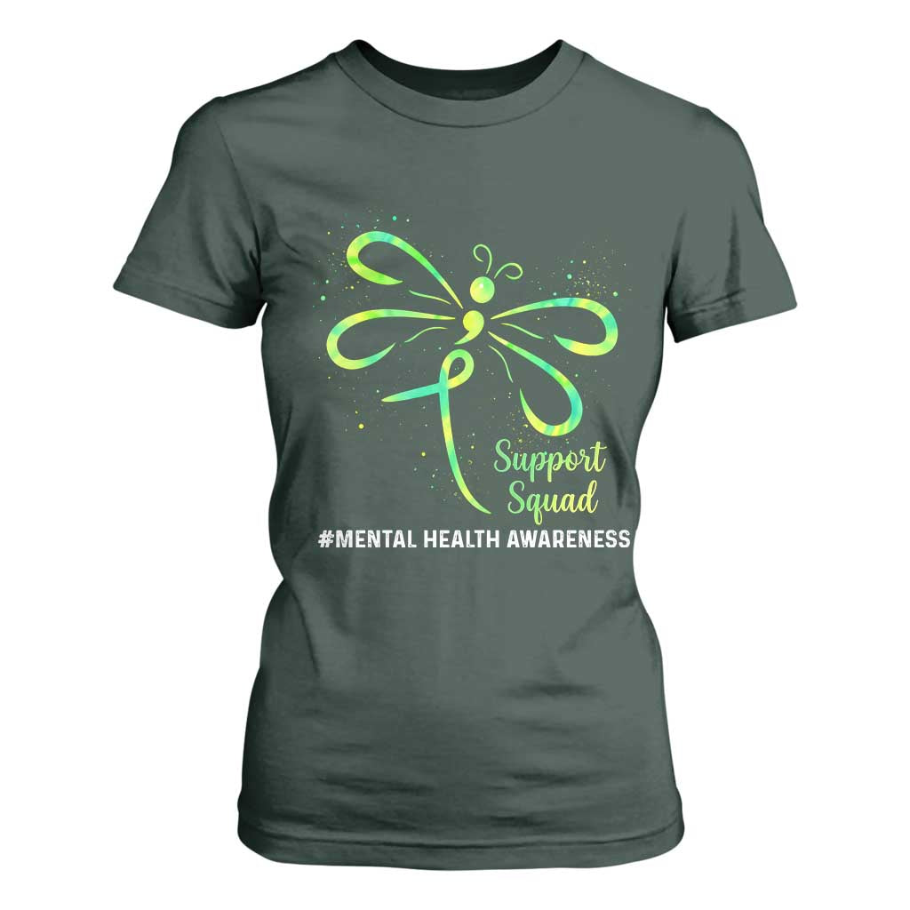 Mental Health Awarenes T Shirt For Women Support Squad Green Ribbon TS14 Dark Forest Green Print Your Wear