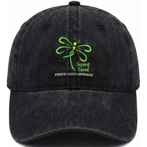 Mental Health Awarenes Washed Cotton Baseball Cap Support Squad Green Ribbon TS14 Print Your Wear