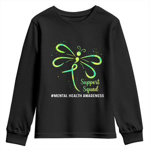 Mental Health Awarenes Youth Sweatshirt Support Squad Green Ribbon TS14 Black Print Your Wear