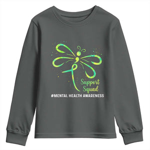 Mental Health Awarenes Youth Sweatshirt Support Squad Green Ribbon TS14 Dark Heather Print Your Wear