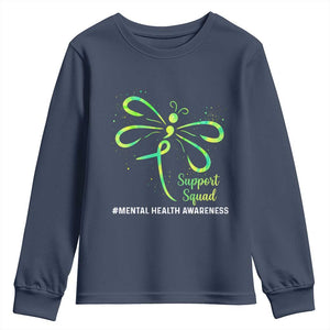 Mental Health Awarenes Youth Sweatshirt Support Squad Green Ribbon TS14 Navy Print Your Wear