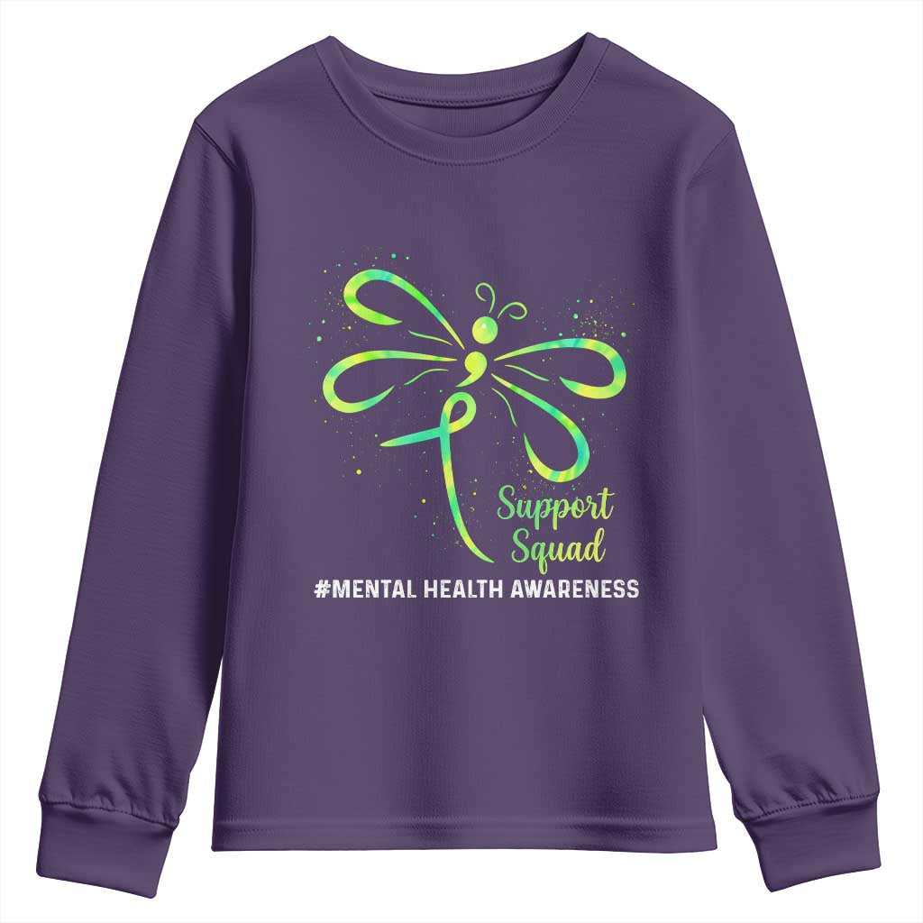 Mental Health Awarenes Youth Sweatshirt Support Squad Green Ribbon TS14 Purple Print Your Wear