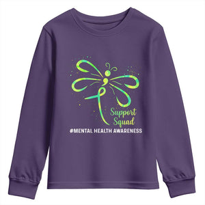 Mental Health Awarenes Youth Sweatshirt Support Squad Green Ribbon TS14 Purple Print Your Wear