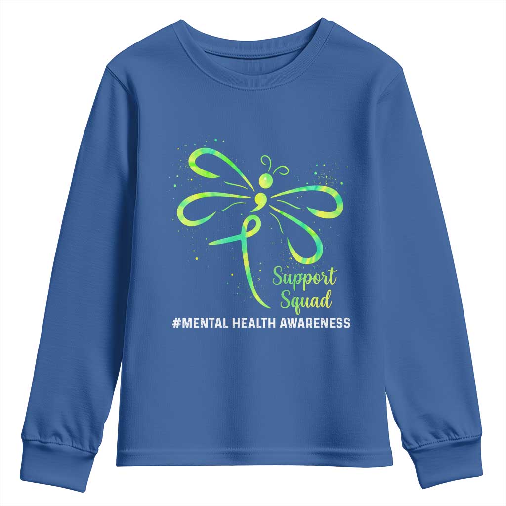 Mental Health Awarenes Youth Sweatshirt Support Squad Green Ribbon TS14 Royal Blue Print Your Wear