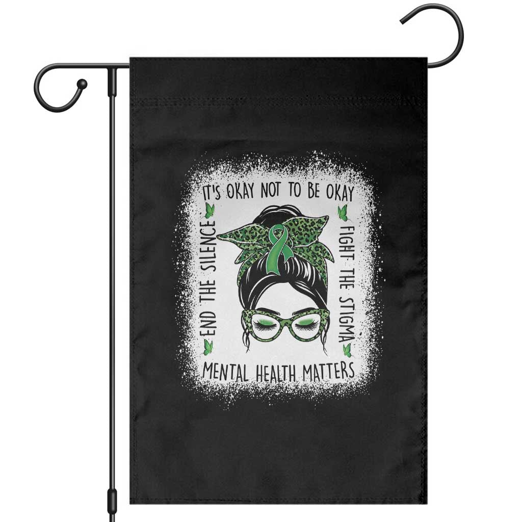 Mental Health Matters Garden Flag Messy Bun Green Ribbon Support TS14 Black Print Your Wear