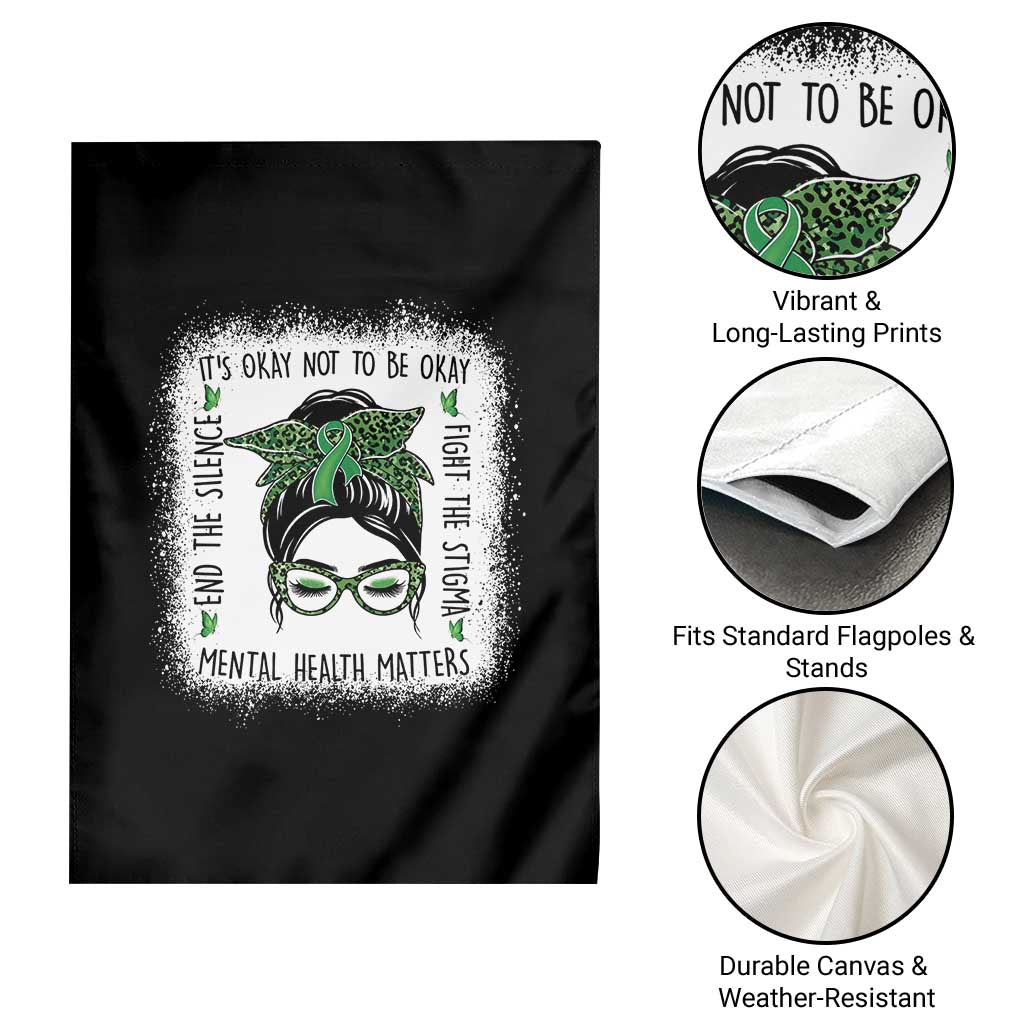 Mental Health Matters Garden Flag Messy Bun Green Ribbon Support TS14 Print Your Wear