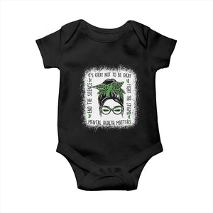 Mental Health Matters Baby Onesie Messy Bun Green Ribbon Support TS14 Black Print Your Wear