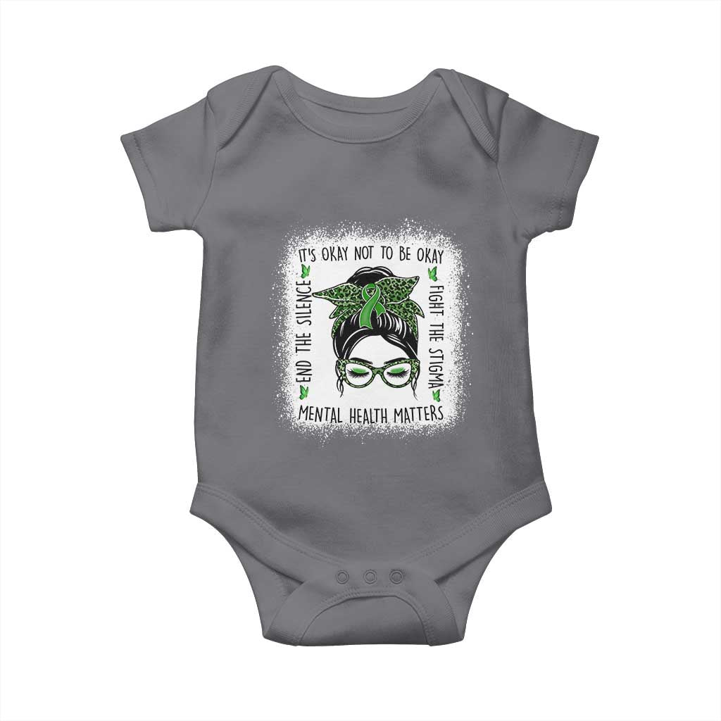 Mental Health Matters Baby Onesie Messy Bun Green Ribbon Support TS14 Charcoal Print Your Wear