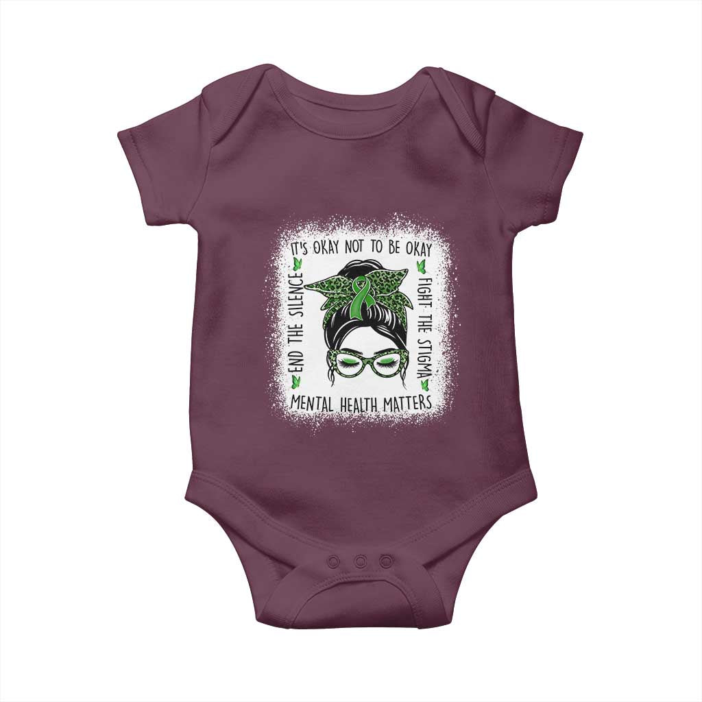 Mental Health Matters Baby Onesie Messy Bun Green Ribbon Support TS14 Maroon Print Your Wear