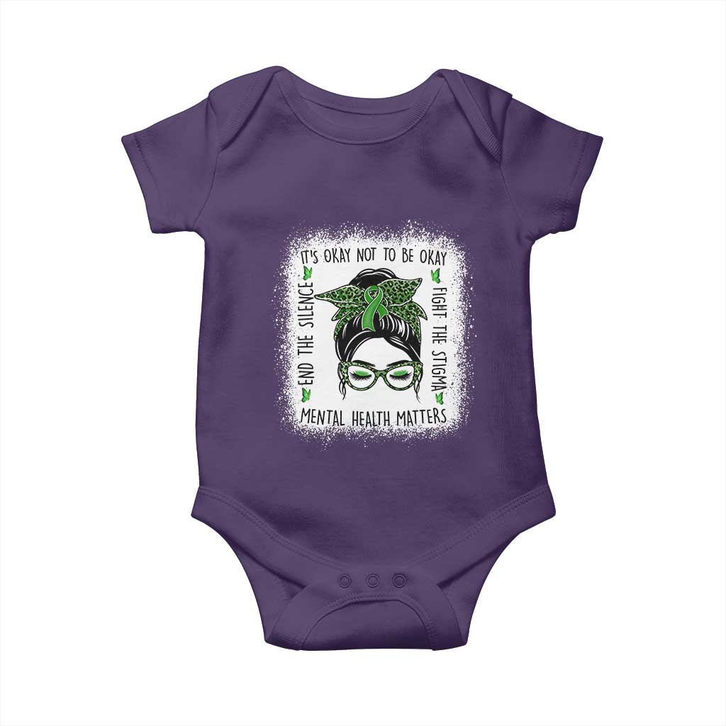 Mental Health Matters Baby Onesie Messy Bun Green Ribbon Support TS14 Purple Print Your Wear