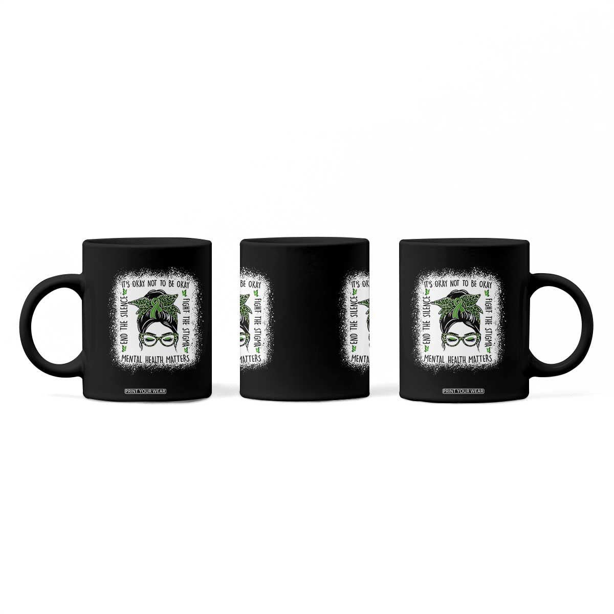 Mental Health Matters Coffee Mug Messy Bun Green Ribbon Support TS14 Print Your Wear