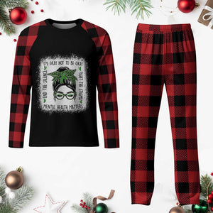 Mental Health Matters Plaid Pajama Set Messy Bun Green Ribbon Support TS14 Buffalo Plaid Print Your Wear