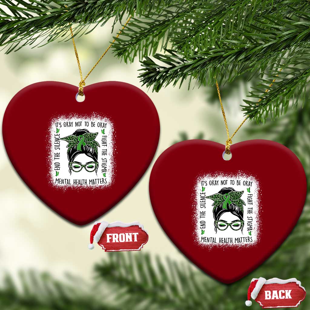 Mental Health Matters Ceramic Ornament Messy Bun Green Ribbon Support TS14 Print Your Wear