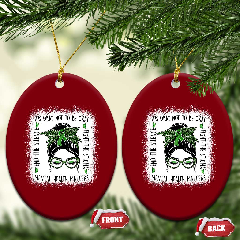 Mental Health Matters Ceramic Ornament Messy Bun Green Ribbon Support TS14 Print Your Wear