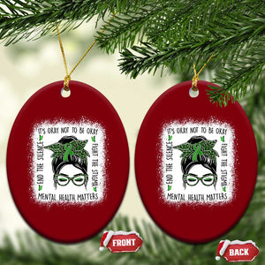 Mental Health Matters Ceramic Ornament Messy Bun Green Ribbon Support TS14 Print Your Wear