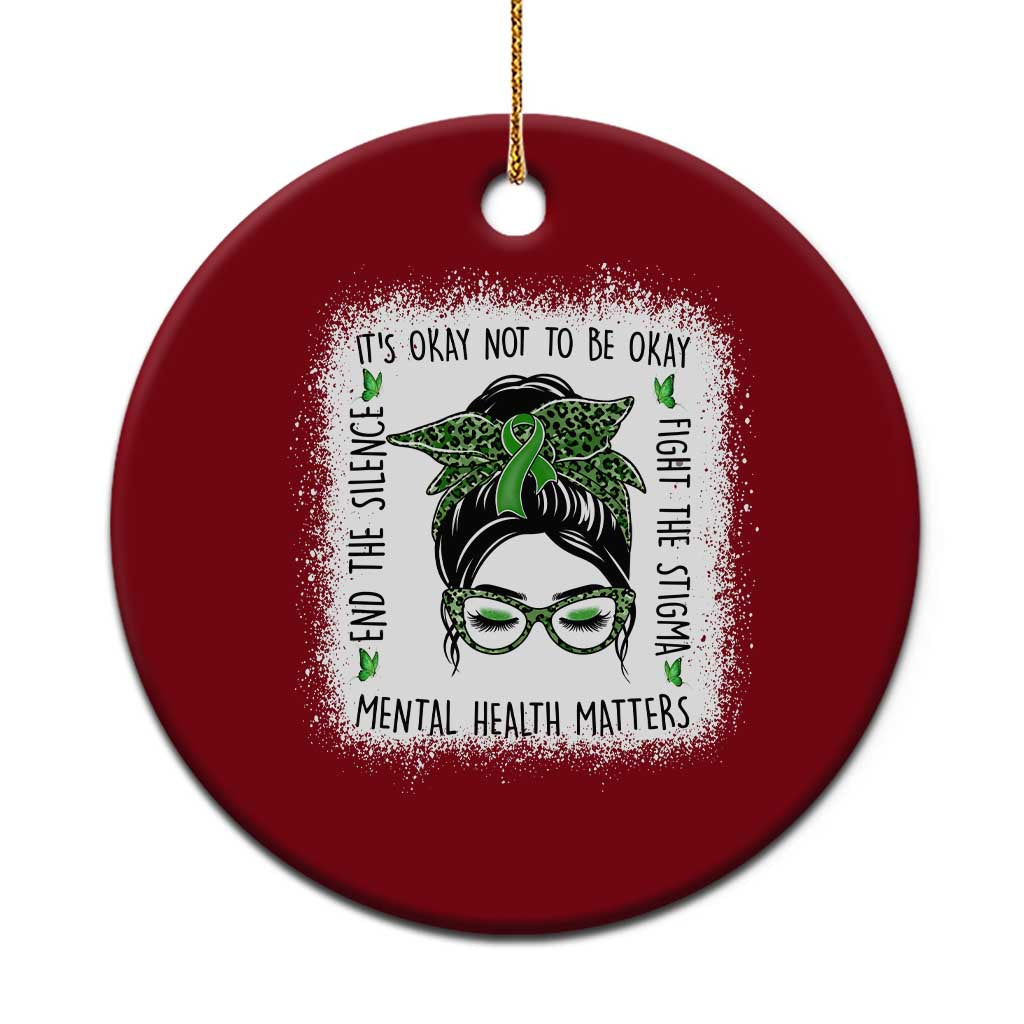 Mental Health Matters Ceramic Ornament Messy Bun Green Ribbon Support TS14 1pc Red Print Your Wear
