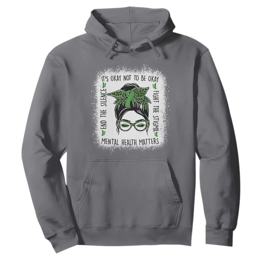 Mental Health Matters Hoodie Messy Bun Green Ribbon Support TS14 Charcoal Print Your Wear