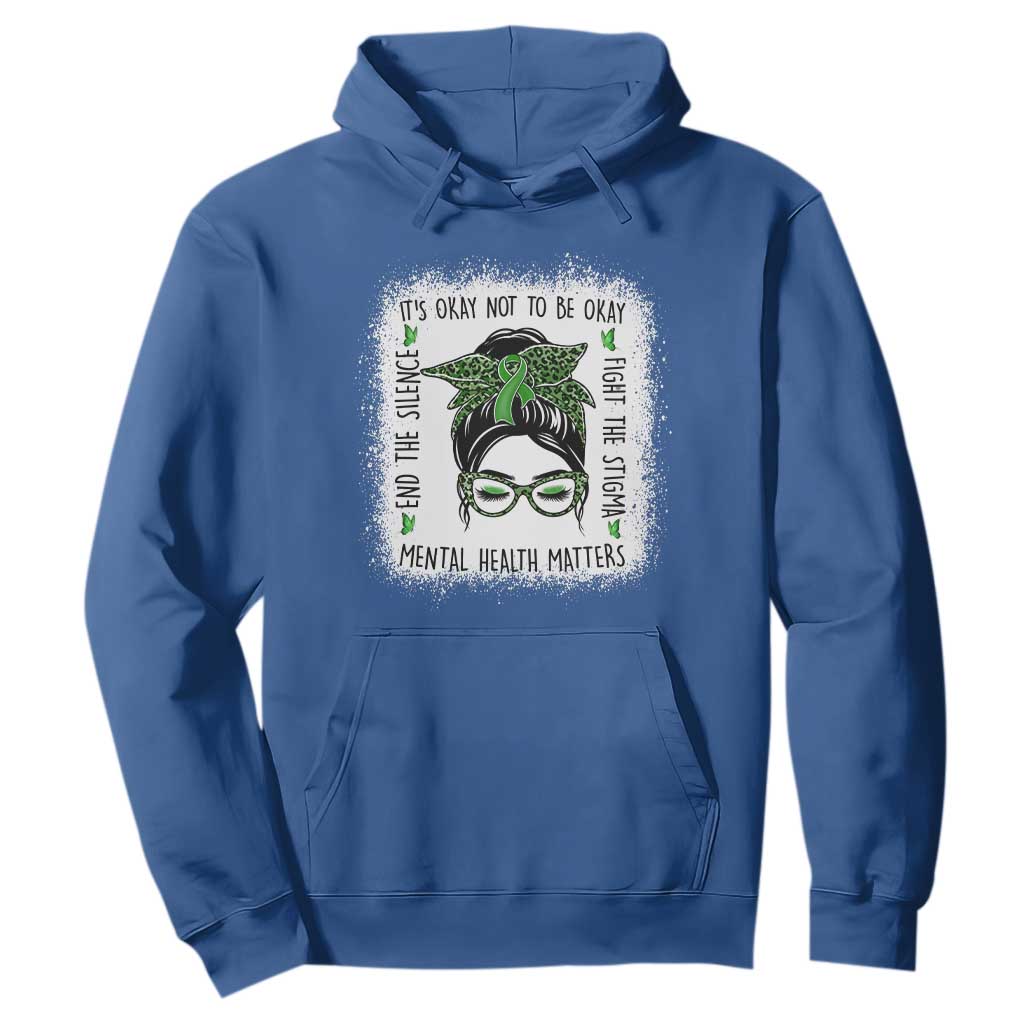 Mental Health Matters Hoodie Messy Bun Green Ribbon Support TS14 Royal Blue Print Your Wear
