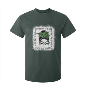 Mental Health Matters T Shirt For Kid Messy Bun Green Ribbon Support TS14 Dark Forest Green Print Your Wear
