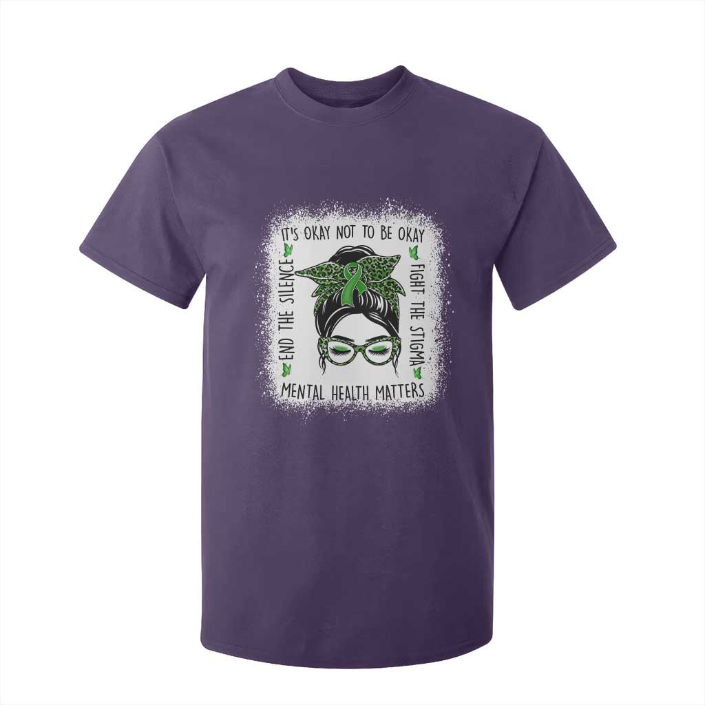 Mental Health Matters T Shirt For Kid Messy Bun Green Ribbon Support TS14 Purple Print Your Wear