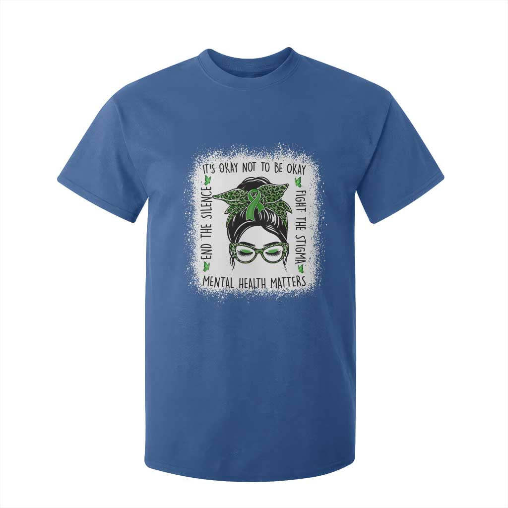 Mental Health Matters T Shirt For Kid Messy Bun Green Ribbon Support TS14 Royal Blue Print Your Wear