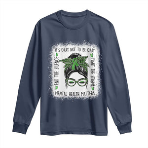Mental Health Matters Long Sleeve Shirt Messy Bun Green Ribbon Support TS14 Navy Print Your Wear