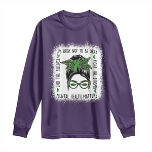 Mental Health Matters Long Sleeve Shirt Messy Bun Green Ribbon Support TS14 Purple Print Your Wear