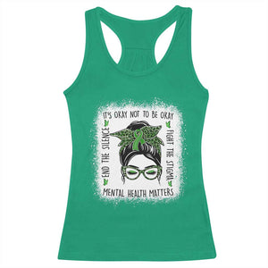 Mental Health Matters Racerback Tank Top Messy Bun Green Ribbon Support TS14 Irish Green Print Your Wear