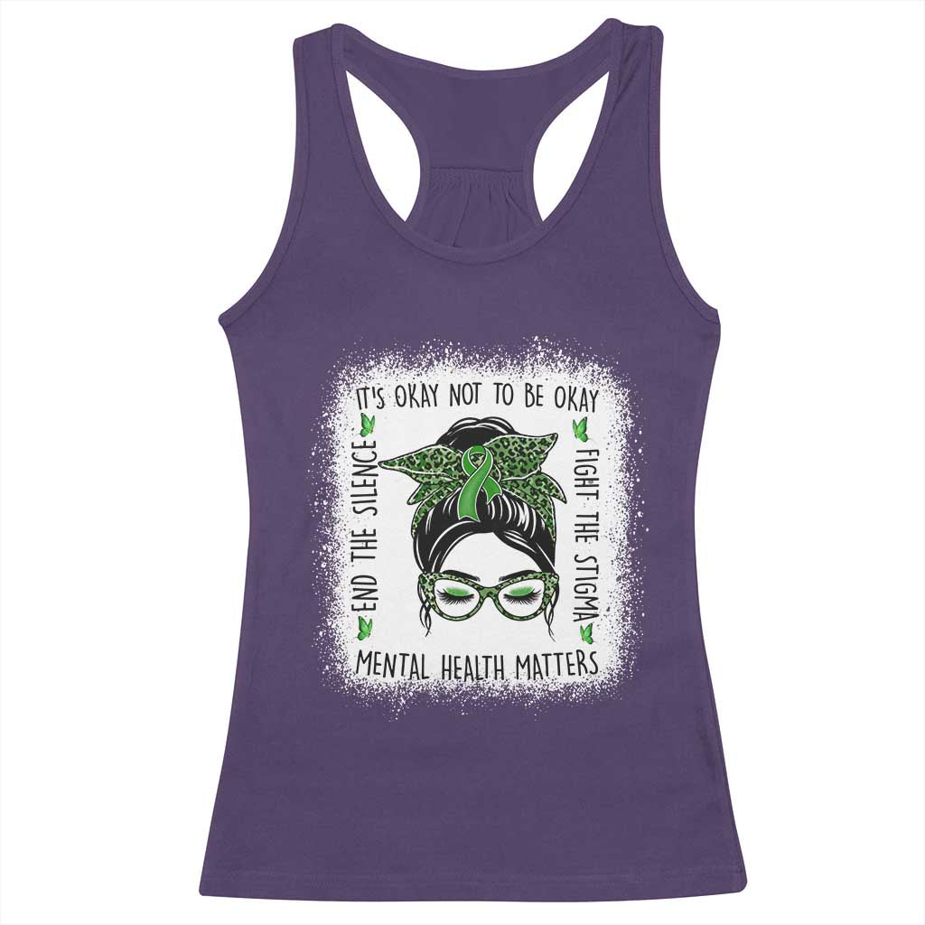 Mental Health Matters Racerback Tank Top Messy Bun Green Ribbon Support TS14 Purple Print Your Wear
