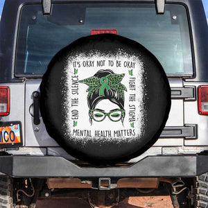 Mental Health Matters Spare Tire Cover Messy Bun Green Ribbon Support TS14 No hole Black Print Your Wear
