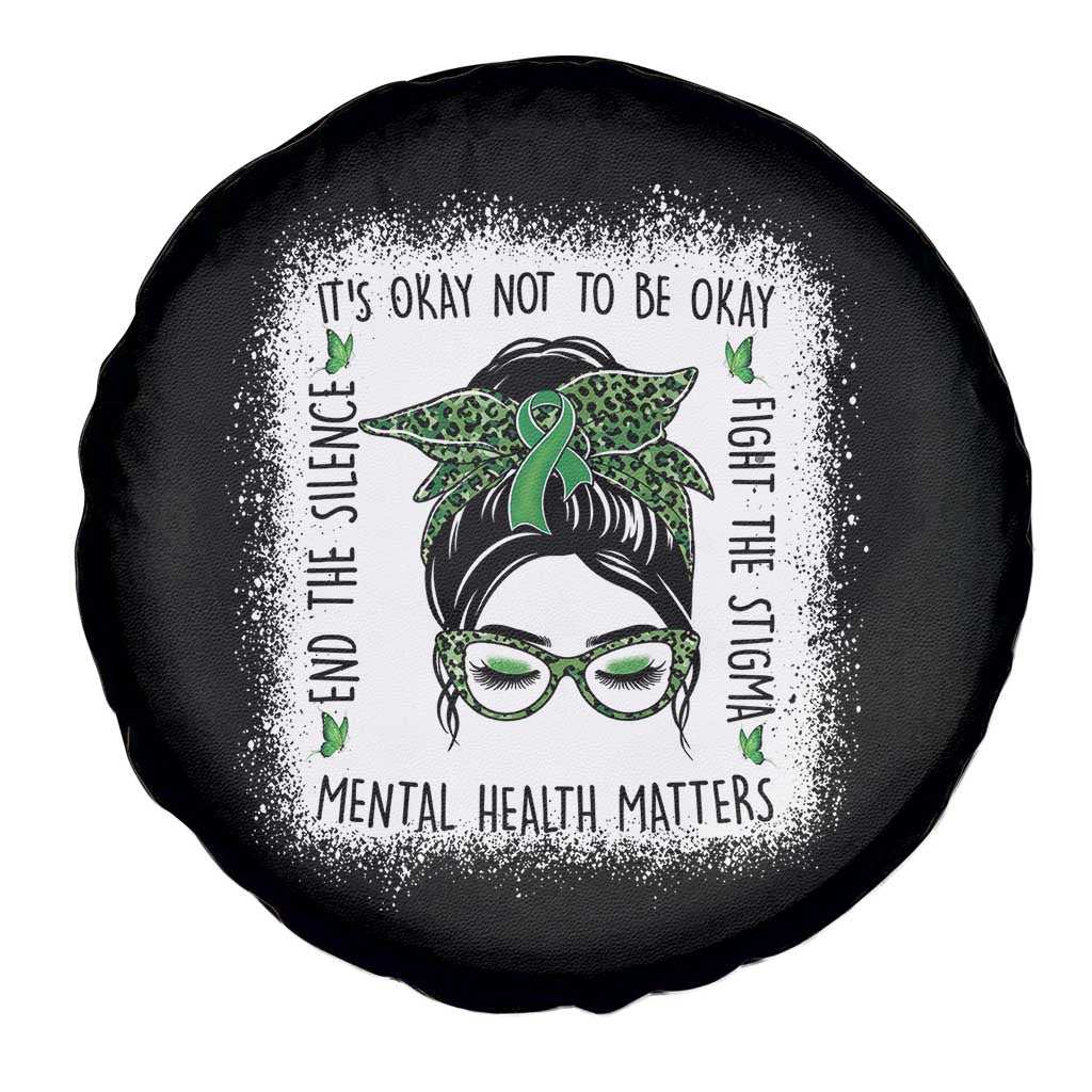 Mental Health Matters Spare Tire Cover Messy Bun Green Ribbon Support TS14 Print Your Wear