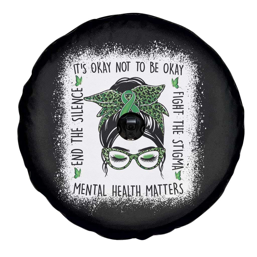 Mental Health Matters Spare Tire Cover Messy Bun Green Ribbon Support TS14 Print Your Wear