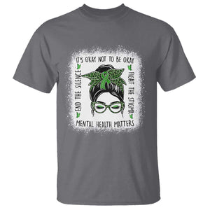 Mental Health Matters T Shirt Messy Bun Green Ribbon Support TS14 Charcoal Print Your Wear