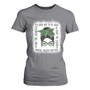 Mental Health Matters T Shirt For Women Messy Bun Green Ribbon Support TS14 Charcoal Print Your Wear