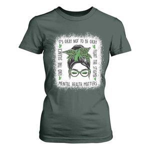 Mental Health Matters T Shirt For Women Messy Bun Green Ribbon Support TS14 Dark Forest Green Print Your Wear