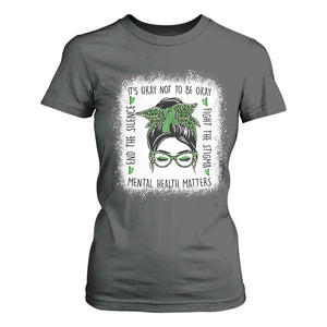 Mental Health Matters T Shirt For Women Messy Bun Green Ribbon Support TS14 Dark Heather Print Your Wear