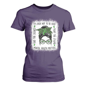 Mental Health Matters T Shirt For Women Messy Bun Green Ribbon Support TS14 Purple Print Your Wear