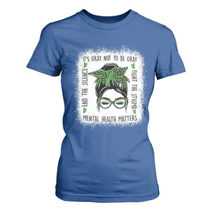 Mental Health Matters T Shirt For Women Messy Bun Green Ribbon Support TS14 Royal Blue Print Your Wear