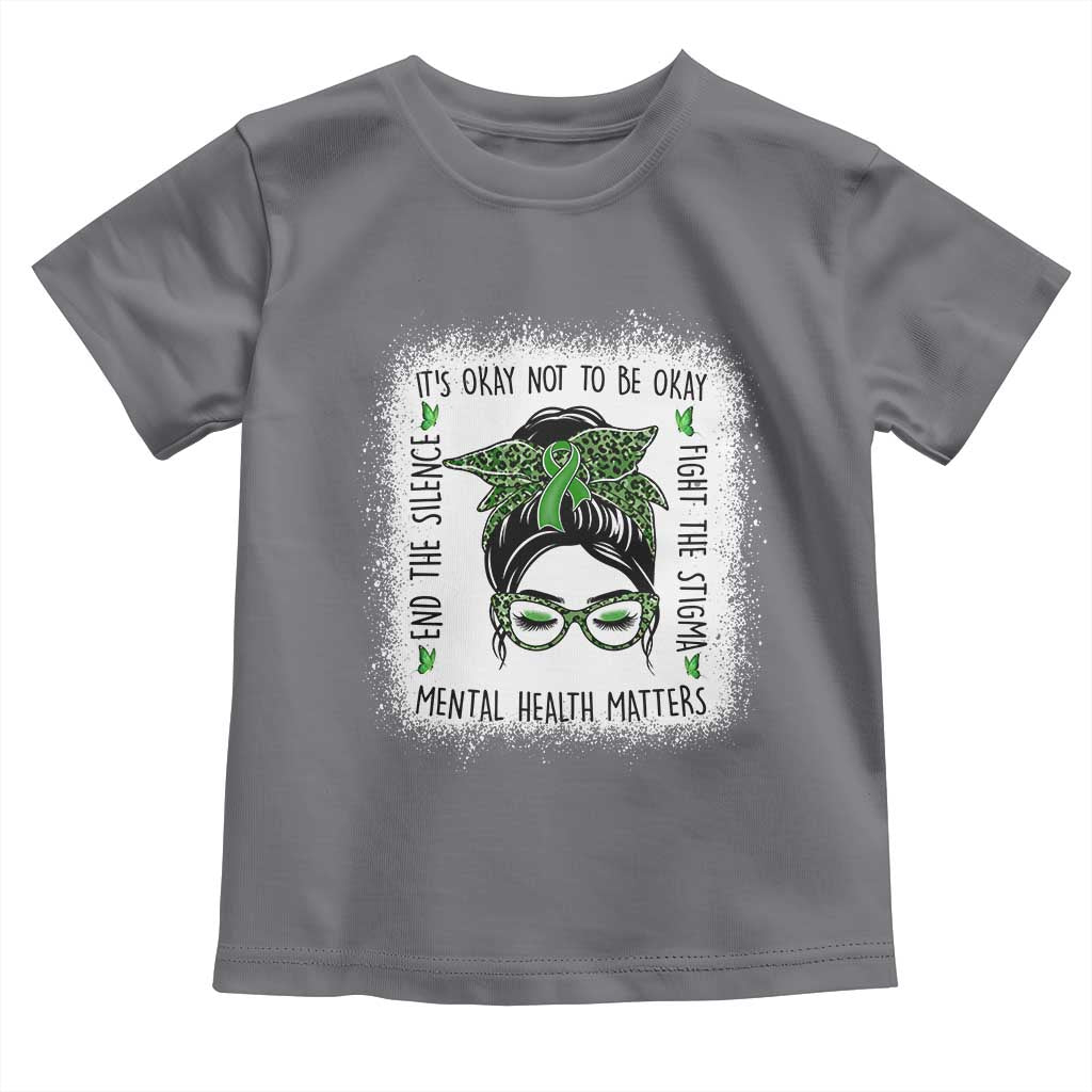 Mental Health Matters Toddler T Shirt Messy Bun Green Ribbon Support TS14 Charcoal Print Your Wear