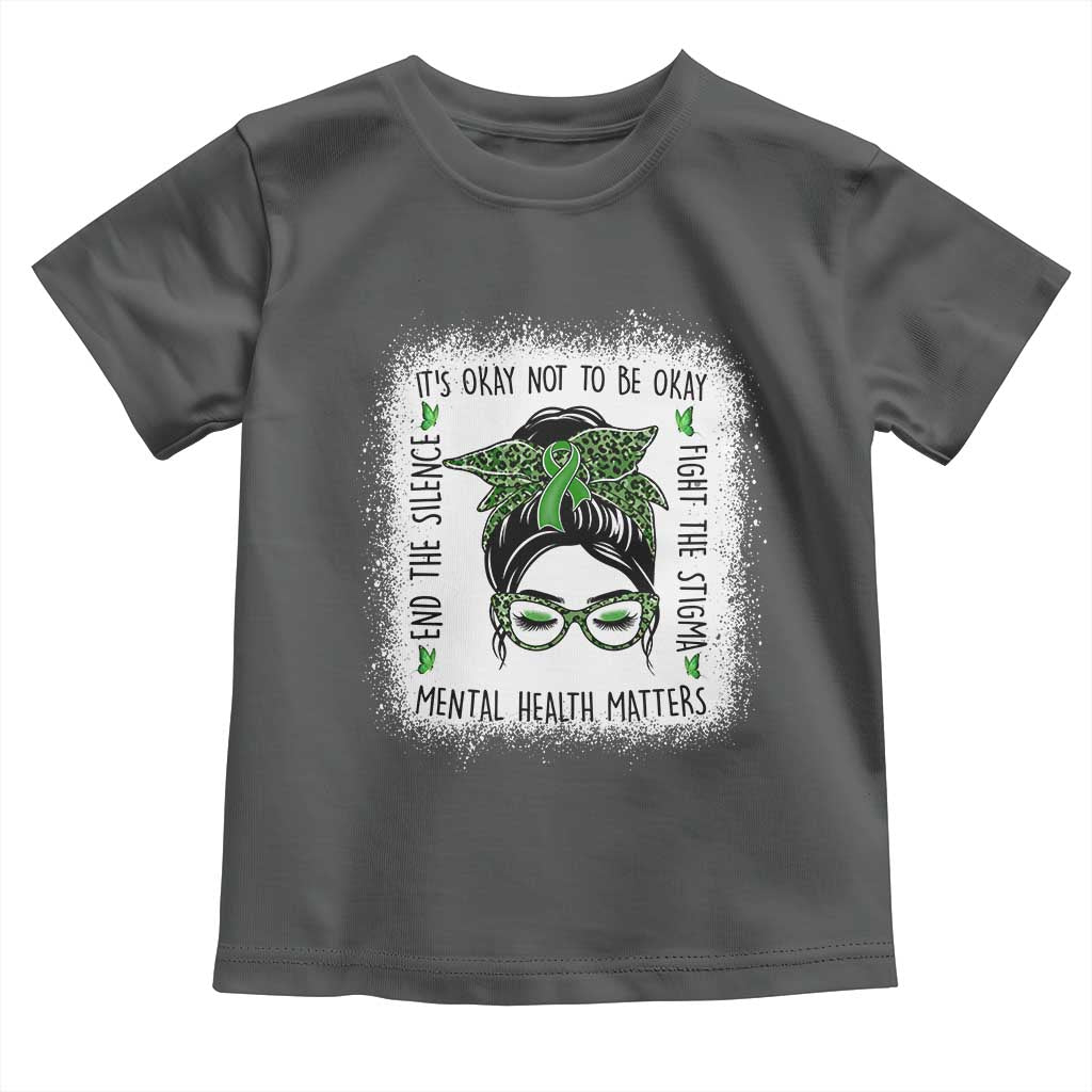 Mental Health Matters Toddler T Shirt Messy Bun Green Ribbon Support TS14 Dark Heather Print Your Wear