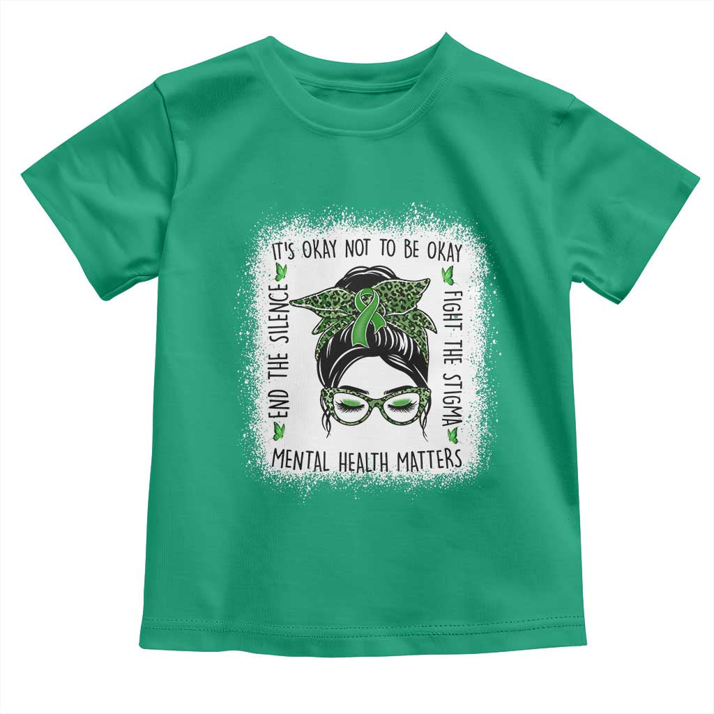 Mental Health Matters Toddler T Shirt Messy Bun Green Ribbon Support TS14 Irish Green Print Your Wear