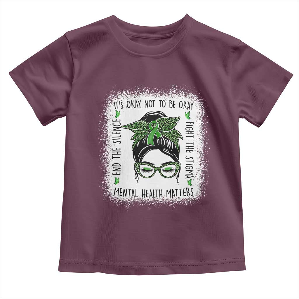 Mental Health Matters Toddler T Shirt Messy Bun Green Ribbon Support TS14 Maroon Print Your Wear