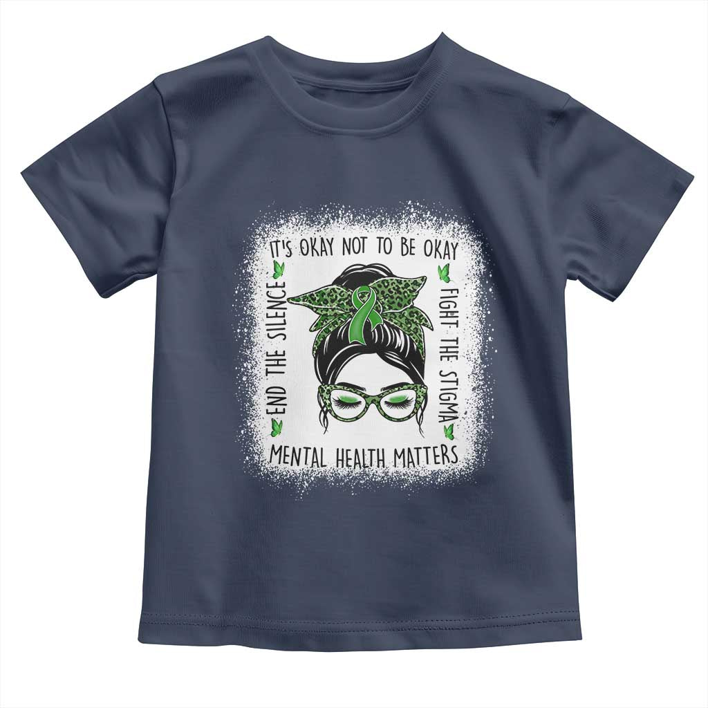 Mental Health Matters Toddler T Shirt Messy Bun Green Ribbon Support TS14 Navy Print Your Wear