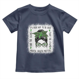 Mental Health Matters Toddler T Shirt Messy Bun Green Ribbon Support TS14 Navy Print Your Wear