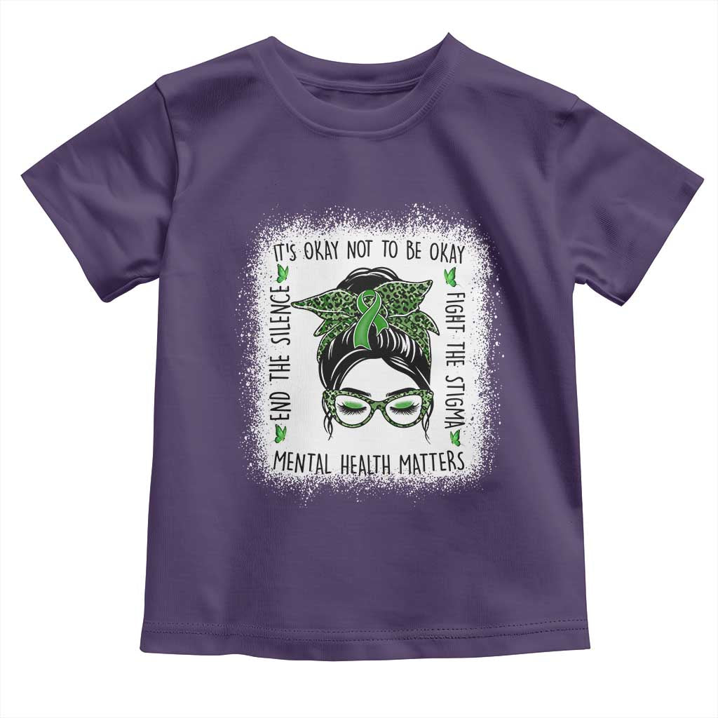 Mental Health Matters Toddler T Shirt Messy Bun Green Ribbon Support TS14 Purple Print Your Wear