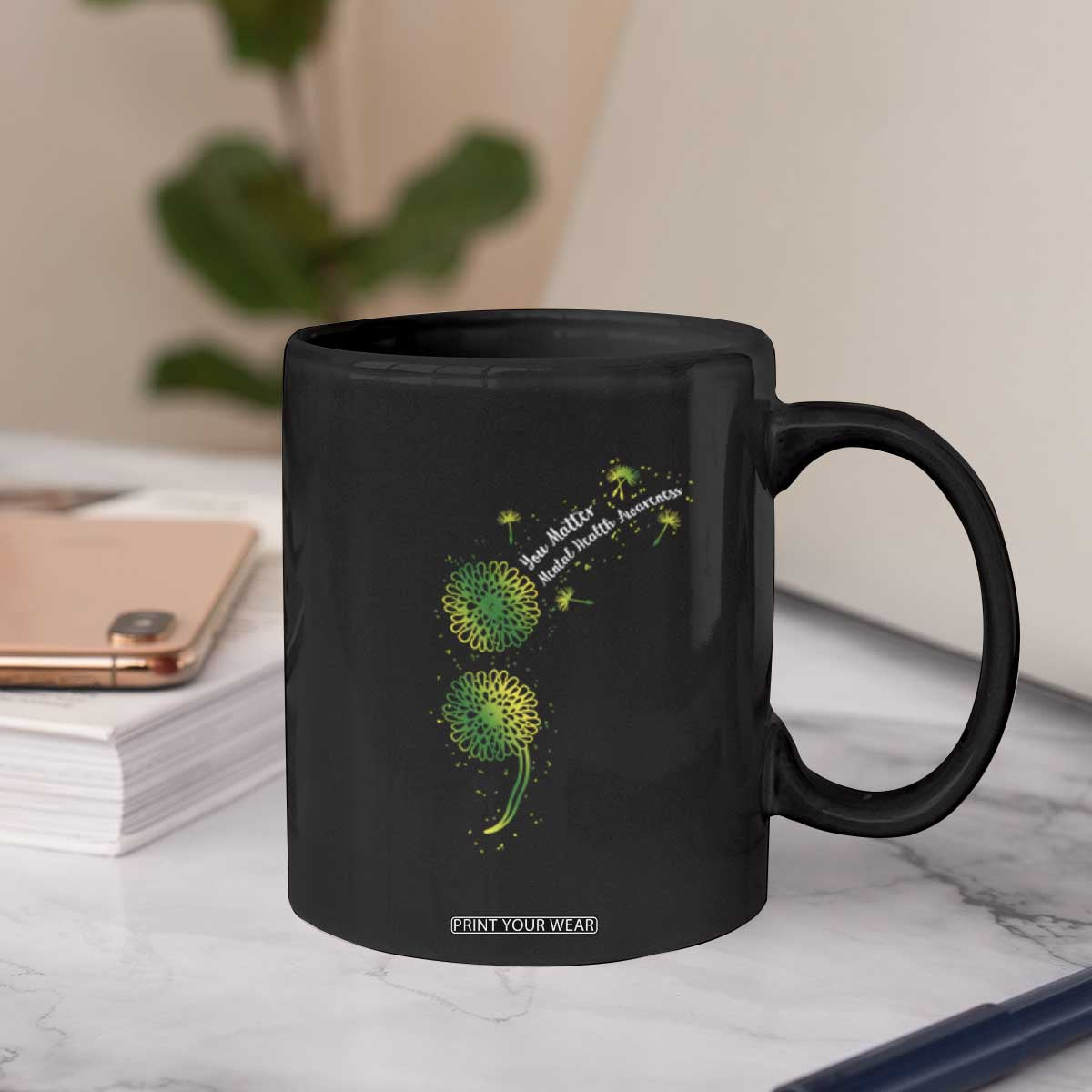 Mental Health Awarenes Coffee Mug Semicolon Dandelion You Matter TS14 Print Your Wear