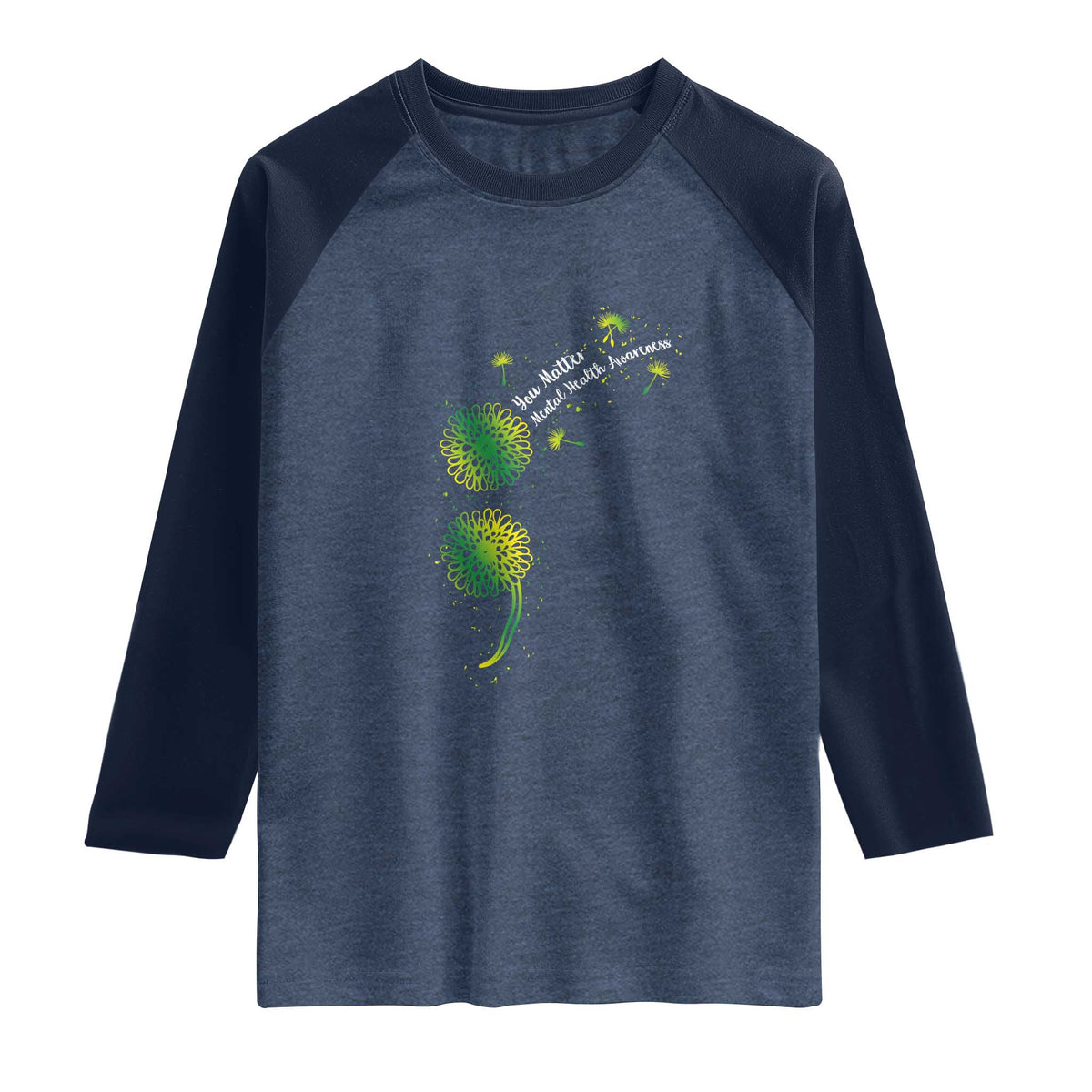 Mental Health Awarenes Raglan Shirt Semicolon Dandelion You Matter TS14 Heather Denim Navy Print Your Wear