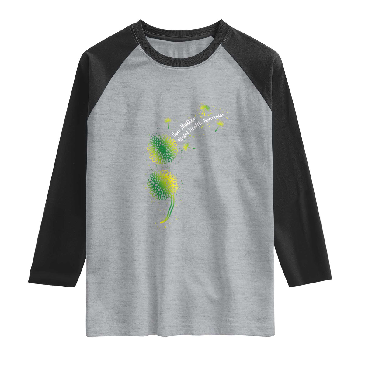 Mental Health Awarenes Raglan Shirt Semicolon Dandelion You Matter TS14 Heather Gray Black Print Your Wear