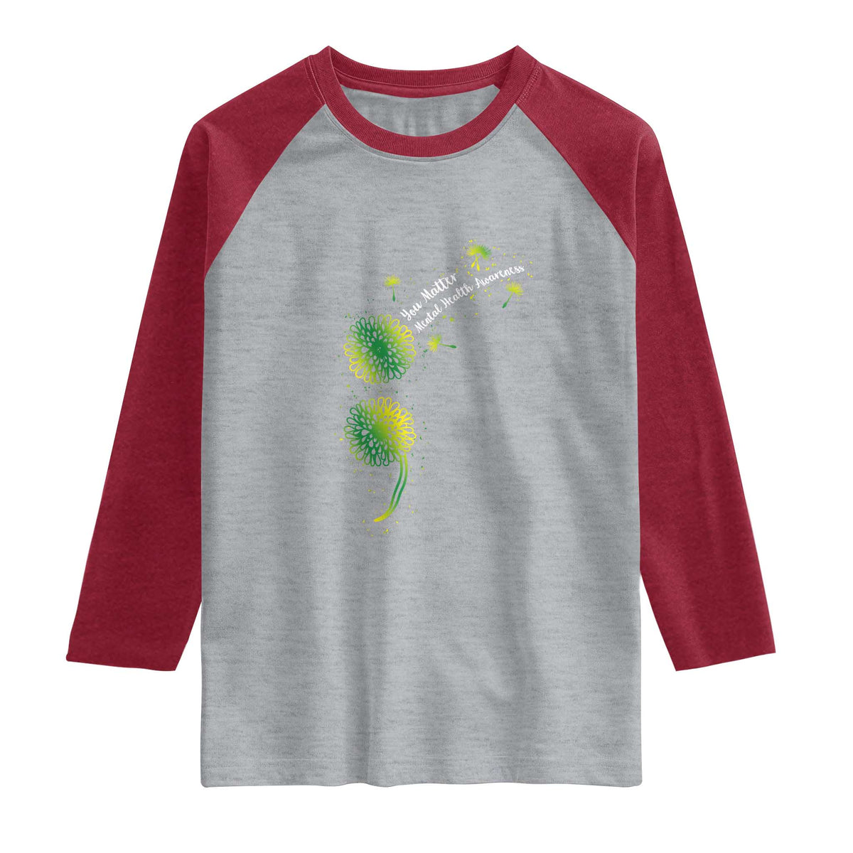 Mental Health Awarenes Raglan Shirt Semicolon Dandelion You Matter TS14 Heather Gray Heather Red Print Your Wear