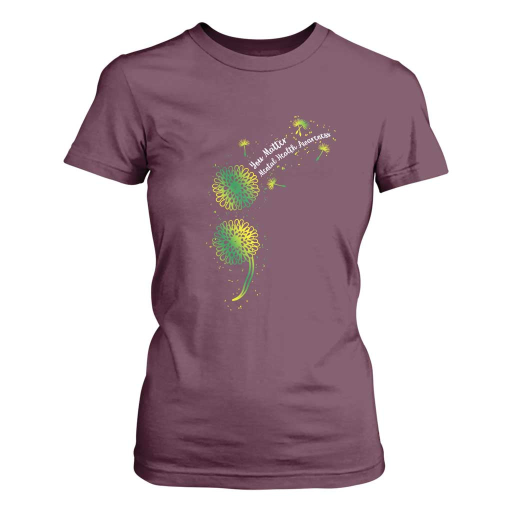 Mental Health Awarenes T Shirt For Women Semicolon Dandelion You Matter TS14 Maroon Print Your Wear